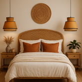 Boho Style - Statement Lampshade with Beige color Fabric and Rattan